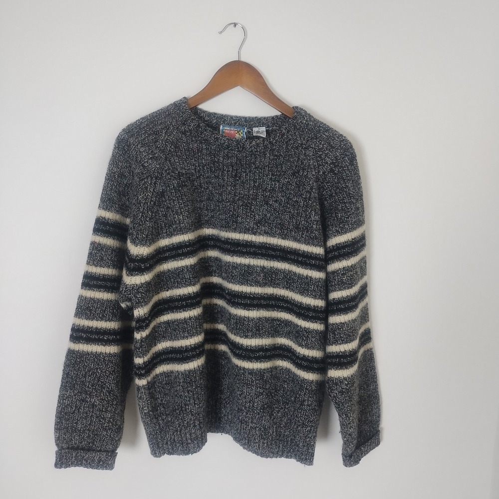 Concrete Wool Crewneck Sweater Mens XL Gray‎ Striped Vintage 90s Grunge Skater